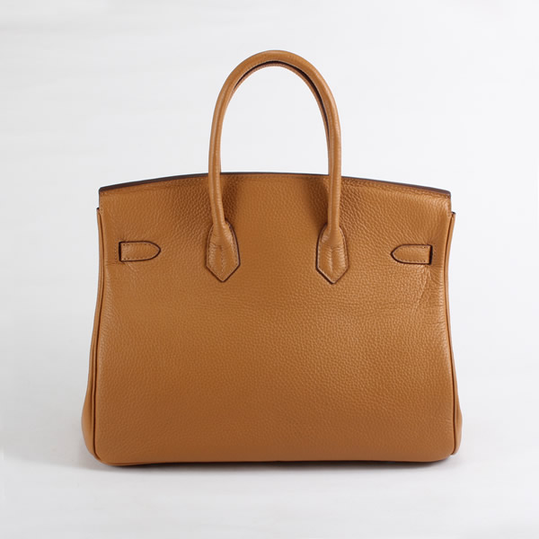 High Quality Fake Hermes Birkin 35CM with Embossed logo Handbag Light Coffee 6089 - Click Image to Close